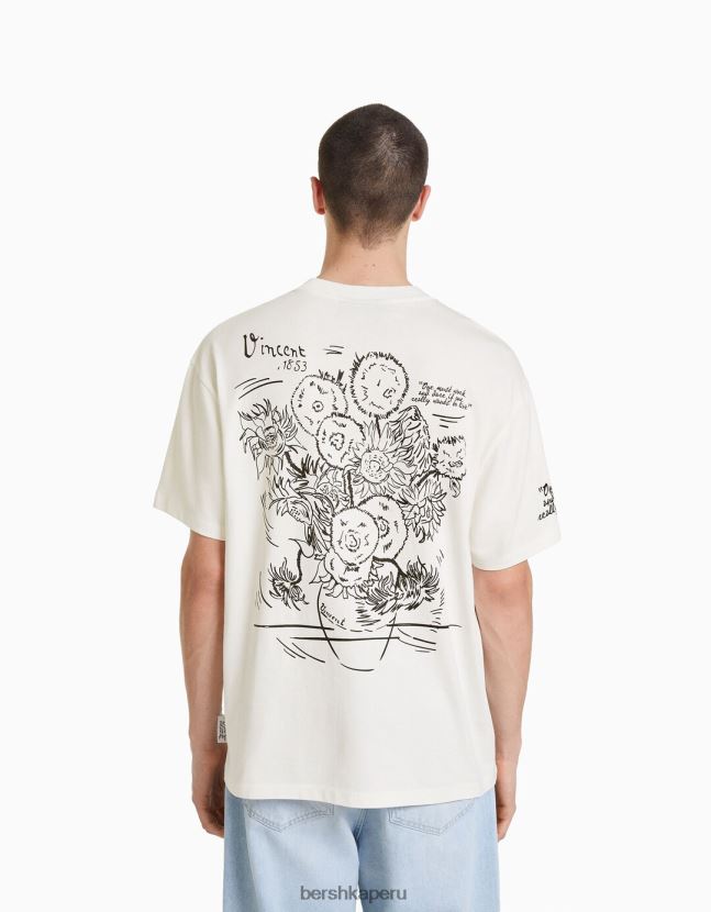 blanco Bershka hombres camiseta de manga corta con estampado de van gogh 806J6B2613