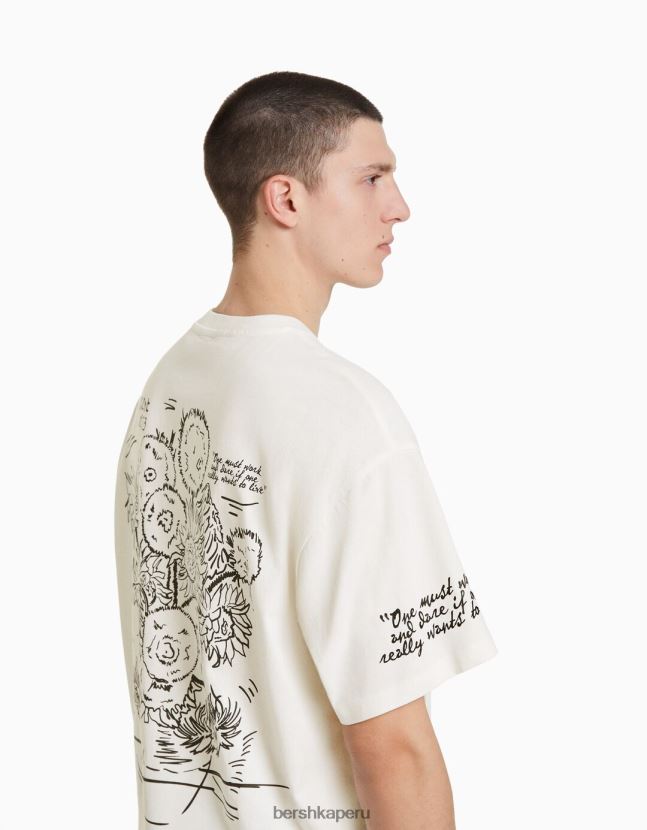 blanco Bershka hombres camiseta de manga corta con estampado de van gogh 806J6B2613