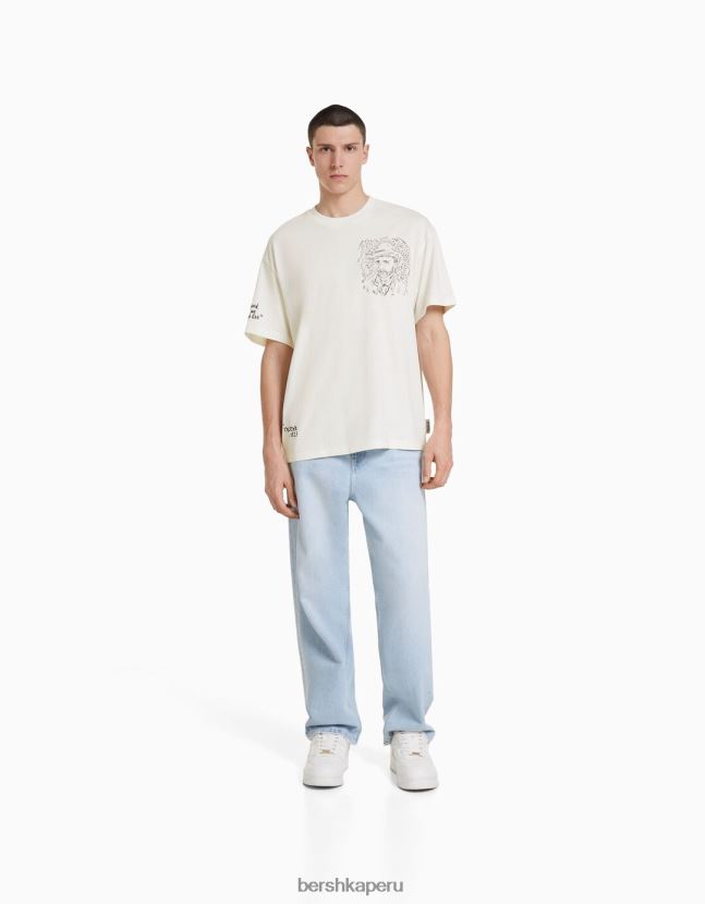 blanco Bershka hombres camiseta de manga corta con estampado de van gogh 806J6B2613