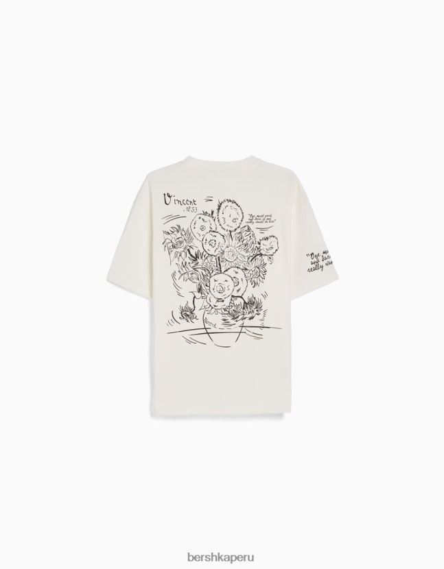 blanco Bershka hombres camiseta de manga corta con estampado de van gogh 806J6B2613