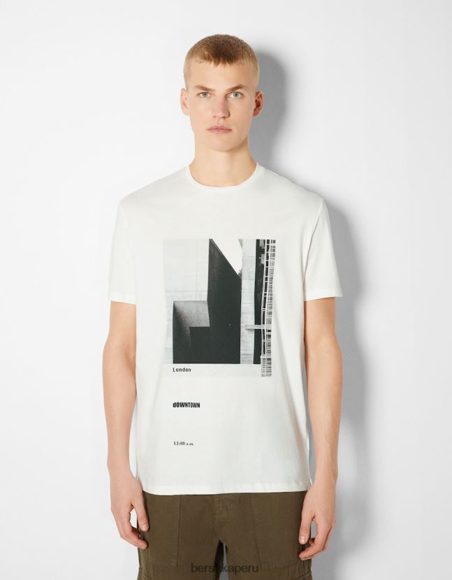 blanco Bershka hombres camiseta de manga corta con estampado fotográfico 806J6B2769