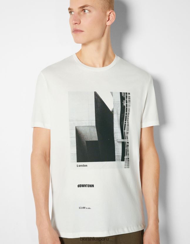 blanco Bershka hombres camiseta de manga corta con estampado fotográfico 806J6B2769