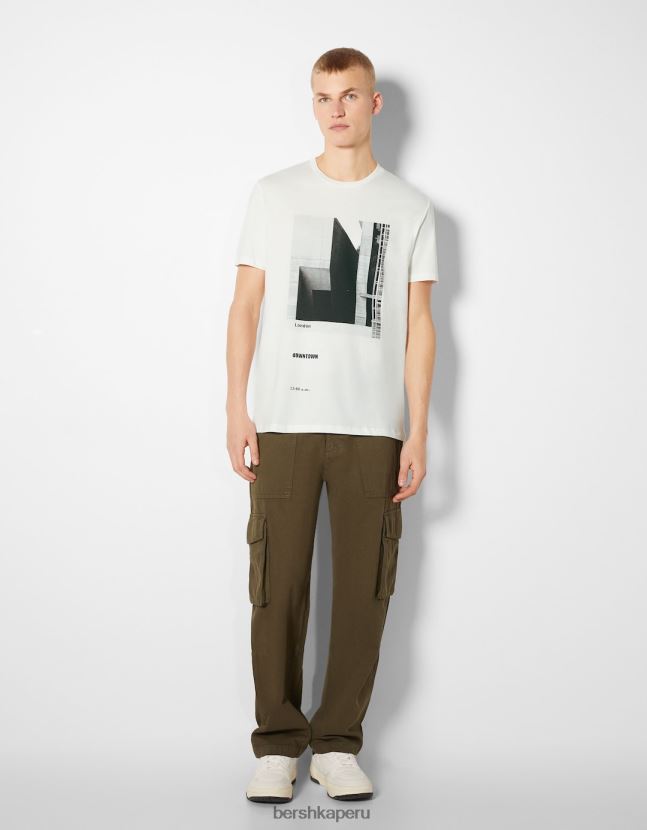 blanco Bershka hombres camiseta de manga corta con estampado fotográfico 806J6B2769
