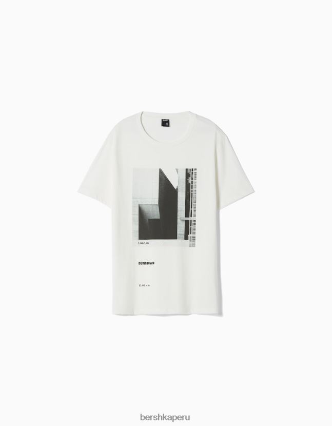 blanco Bershka hombres camiseta de manga corta con estampado fotográfico 806J6B2769