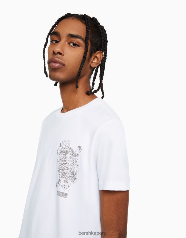 blanco Bershka hombres camiseta de manga corta con estampado regular fit 806J6B2727