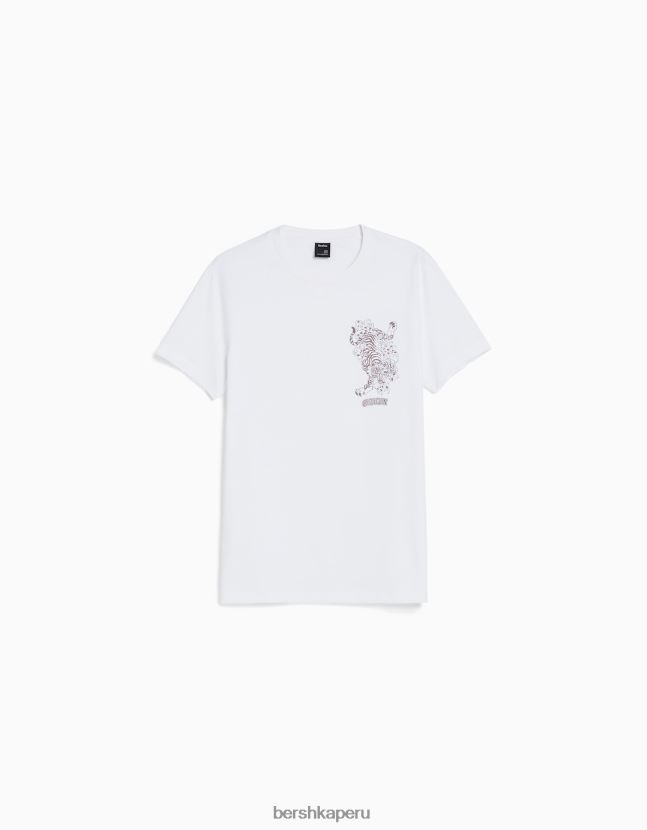 blanco Bershka hombres camiseta de manga corta con estampado regular fit 806J6B2727