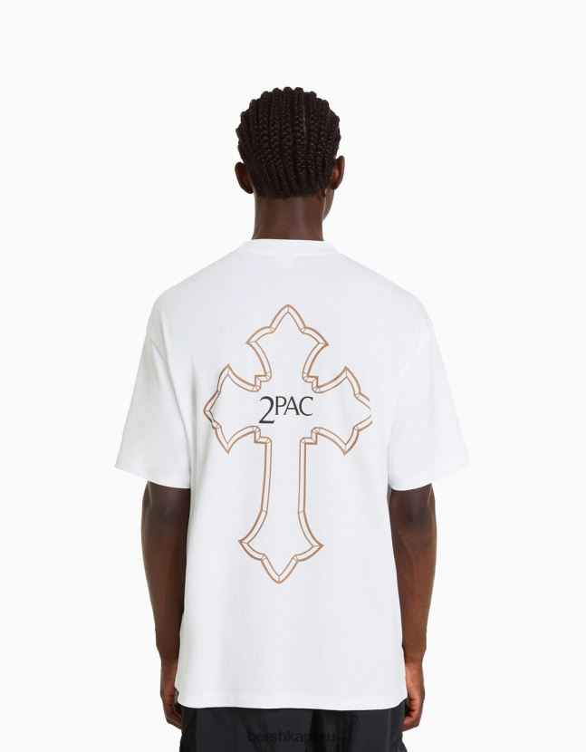 blanco Bershka hombres camiseta de manga corta con estampado tupac 806J6B2724