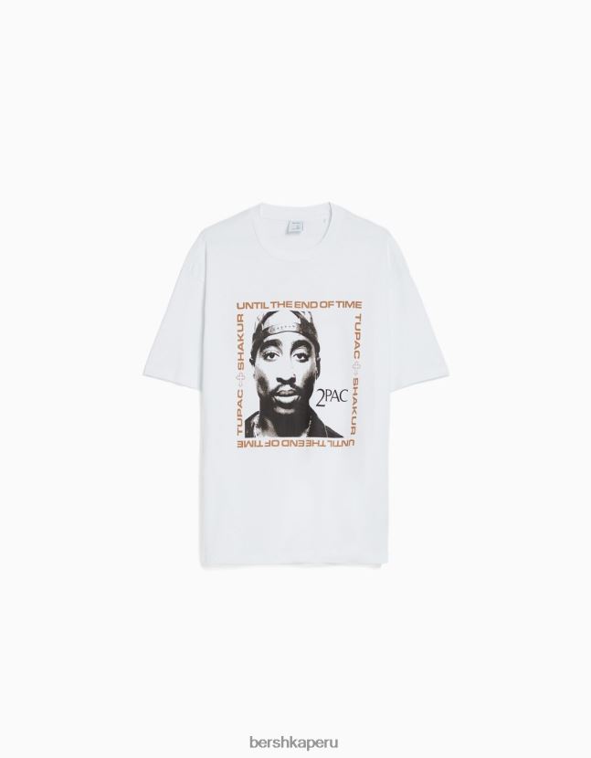 blanco Bershka hombres camiseta de manga corta con estampado tupac 806J6B2724