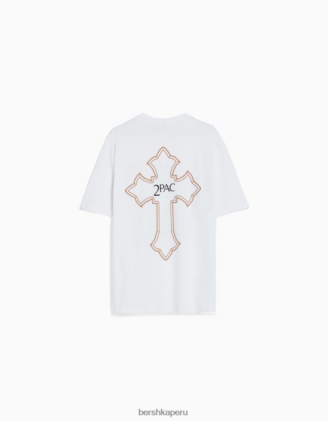 blanco Bershka hombres camiseta de manga corta con estampado tupac 806J6B2724