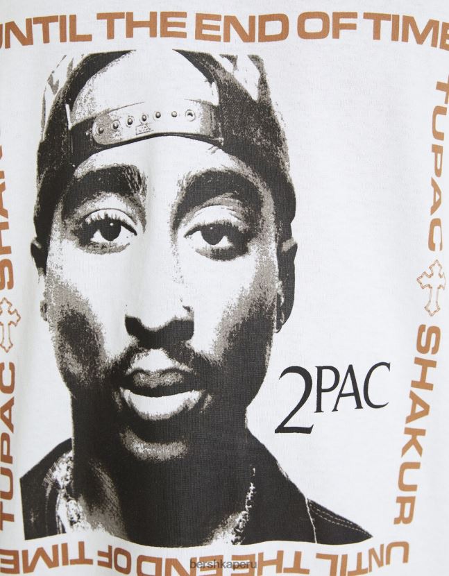 blanco Bershka hombres camiseta de manga corta con estampado tupac 806J6B2724