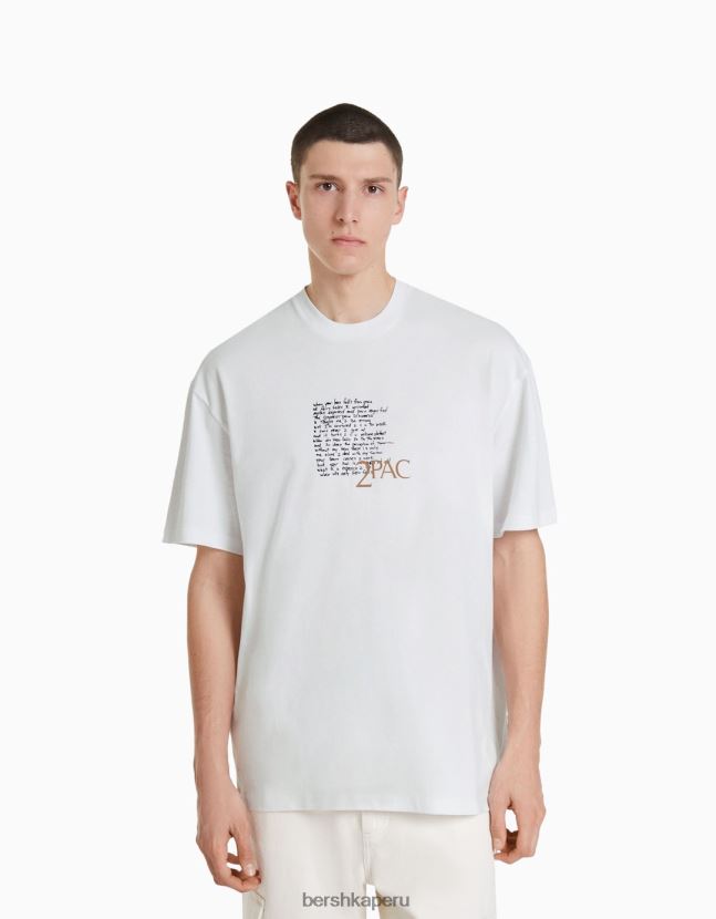 blanco Bershka hombres camiseta de manga corta con estampado tupac 806J6B2725