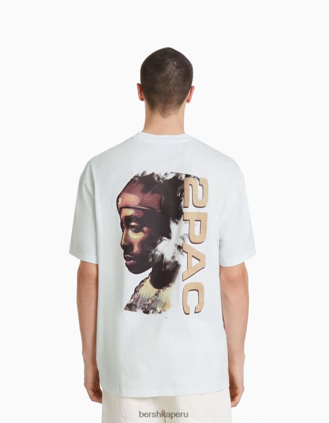 blanco Bershka hombres camiseta de manga corta con estampado tupac 806J6B2725