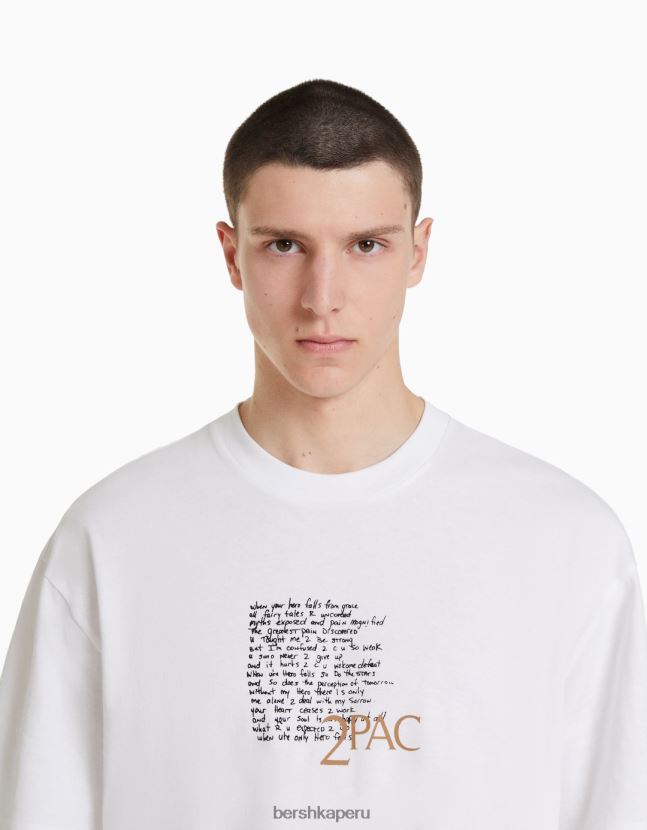 blanco Bershka hombres camiseta de manga corta con estampado tupac 806J6B2725