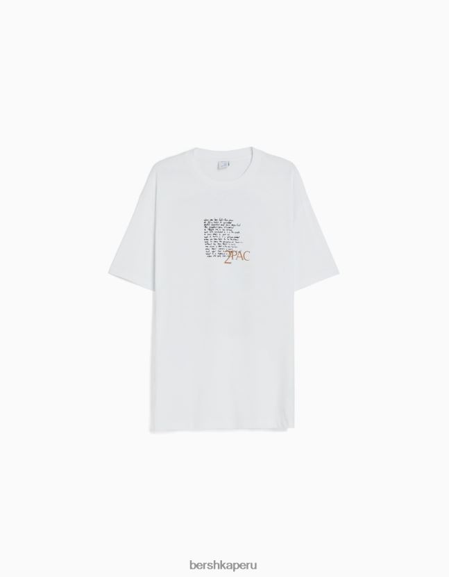blanco Bershka hombres camiseta de manga corta con estampado tupac 806J6B2725