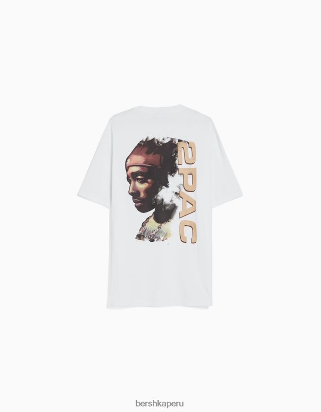blanco Bershka hombres camiseta de manga corta con estampado tupac 806J6B2725