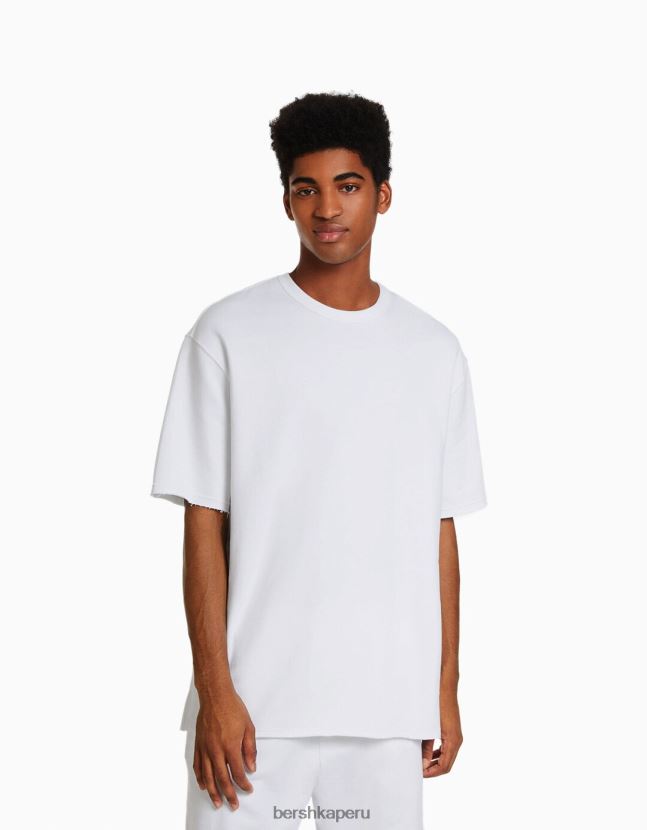 blanco Bershka hombres camiseta de manga corta desteñida 806J6B2647