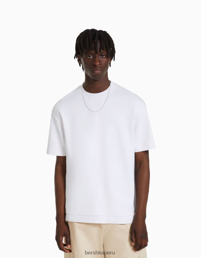 blanco Bershka hombres camiseta de manga corta entrelazada 806J6B2746