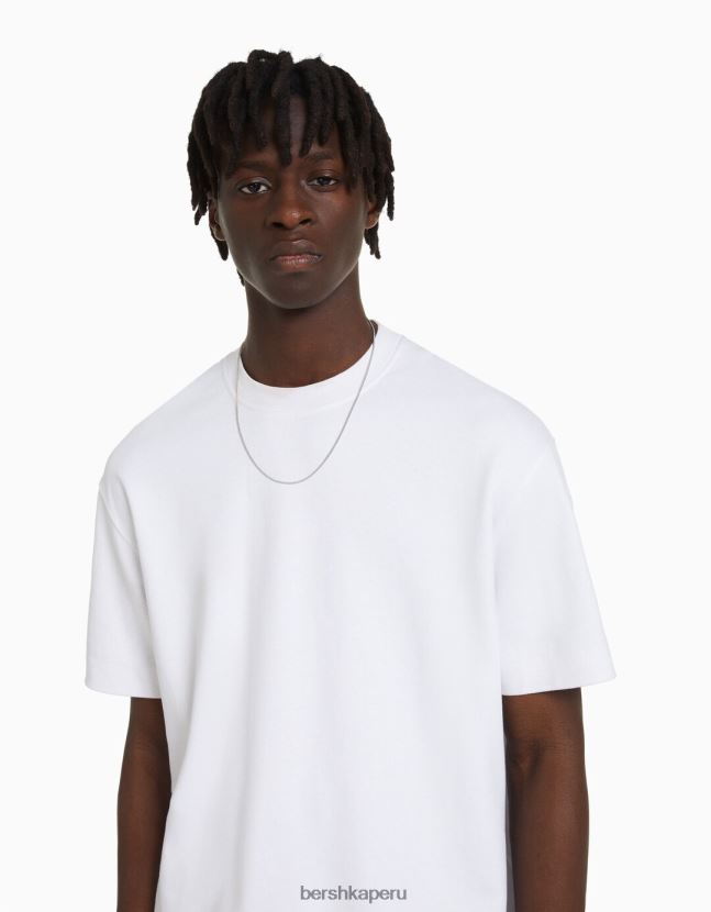 blanco Bershka hombres camiseta de manga corta entrelazada 806J6B2746