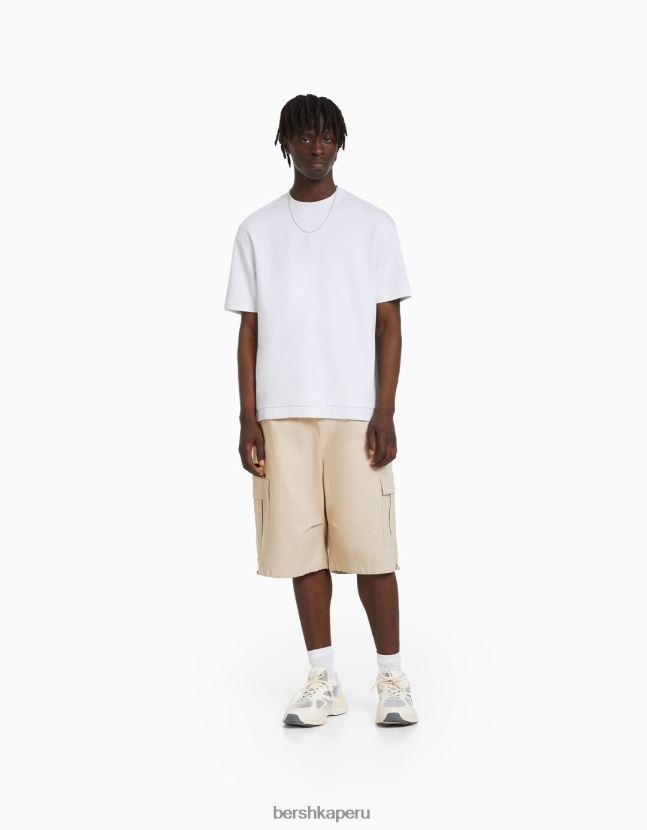 blanco Bershka hombres camiseta de manga corta entrelazada 806J6B2746