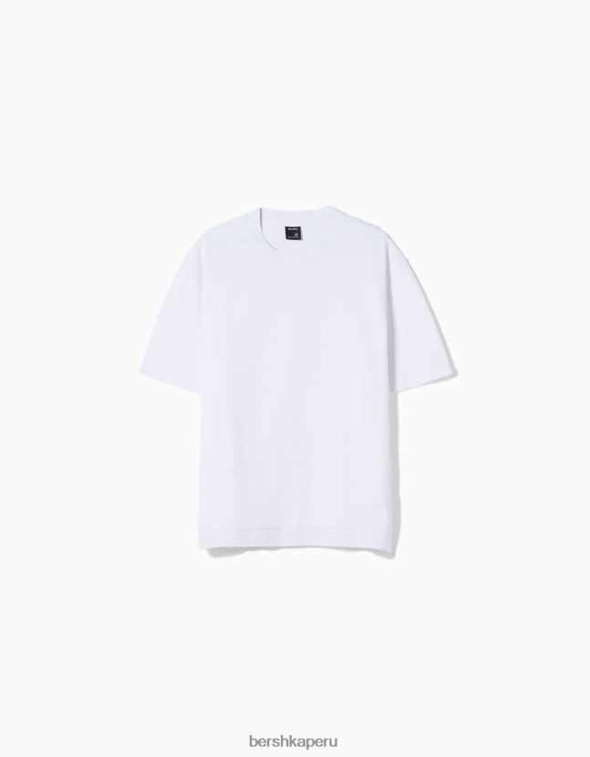 blanco Bershka hombres camiseta de manga corta entrelazada 806J6B2746