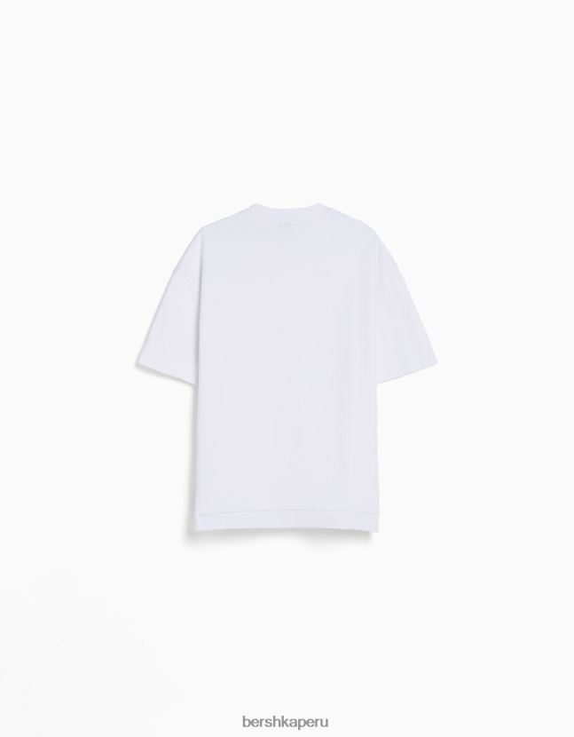 blanco Bershka hombres camiseta de manga corta entrelazada 806J6B2746