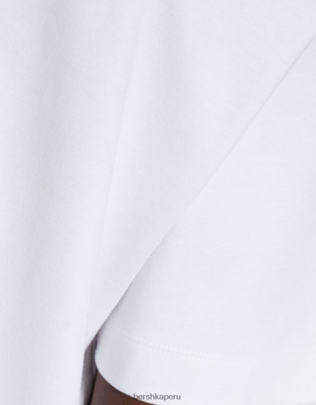 blanco Bershka hombres camiseta de manga corta entrelazada 806J6B2746