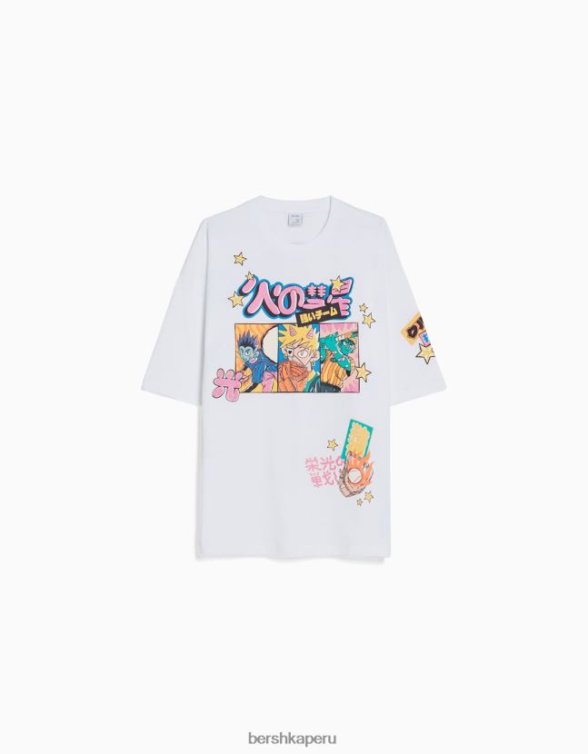blanco Bershka hombres camiseta extra holgada de manga corta con estampado 806J6B2607