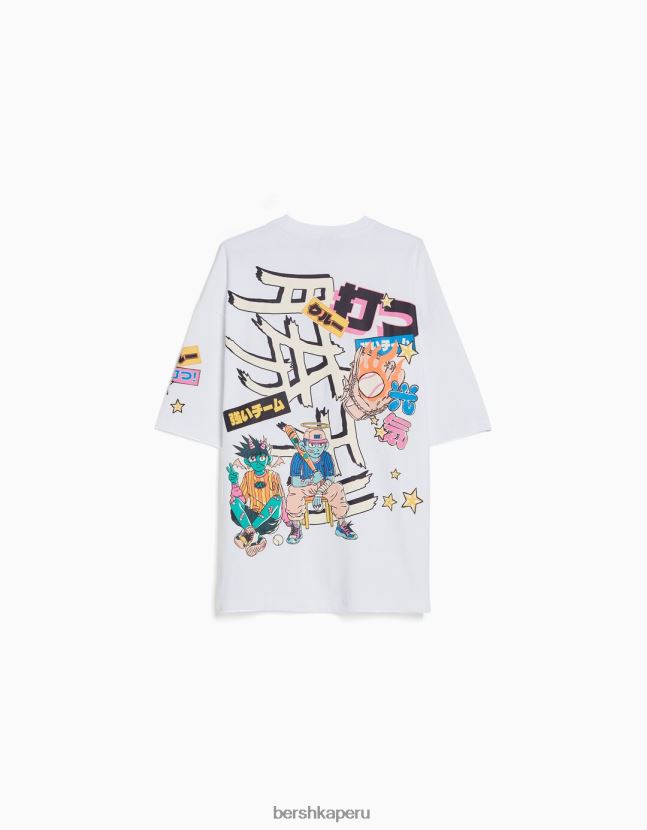 blanco Bershka hombres camiseta extra holgada de manga corta con estampado 806J6B2607