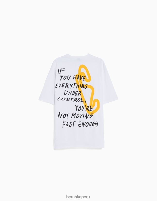 blanco Bershka hombres camiseta oversize de manga corta con estampado de carreras 806J6B2620