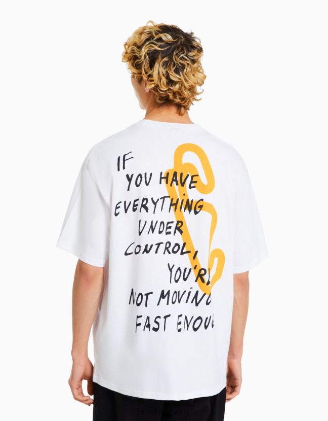 blanco Bershka hombres camiseta oversize de manga corta con estampado de carreras 806J6B2621
