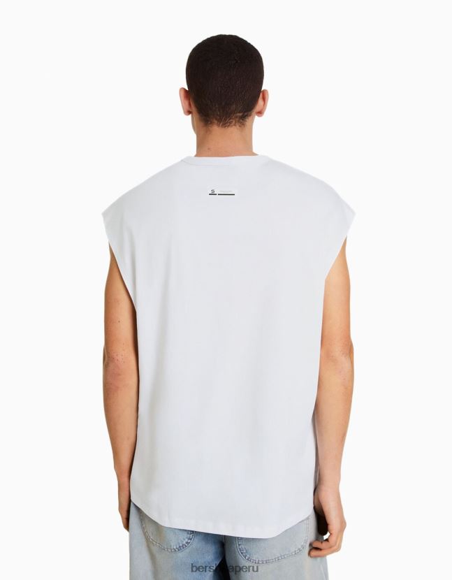 blanco Bershka hombres camiseta oversize sin mangas 806J6B2812