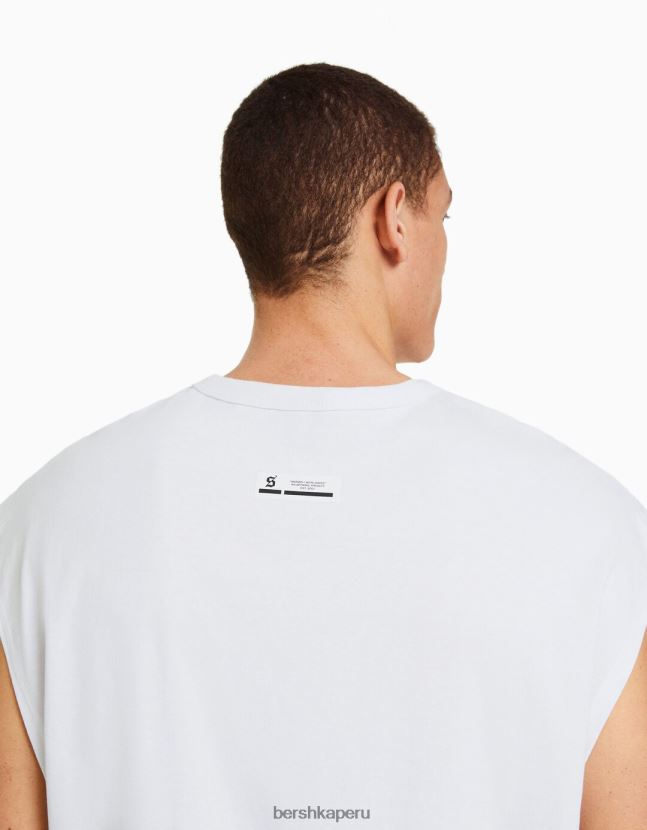 blanco Bershka hombres camiseta oversize sin mangas 806J6B2812