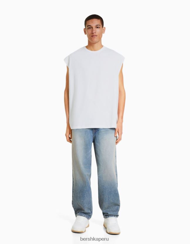 blanco Bershka hombres camiseta oversize sin mangas 806J6B2812