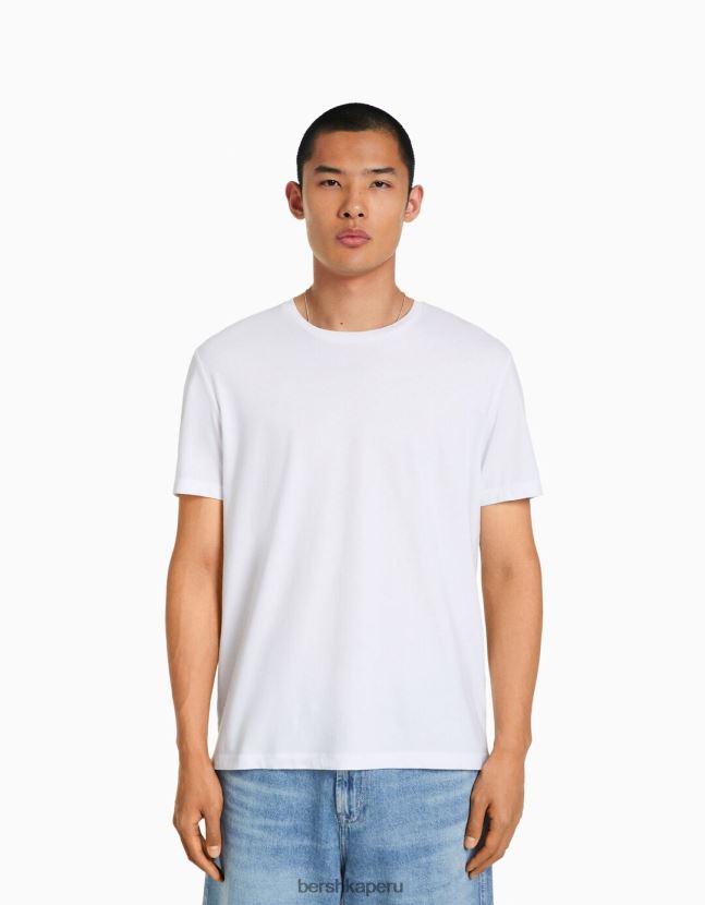 blanco Bershka hombres camiseta regular fit de manga corta 806J6B2792