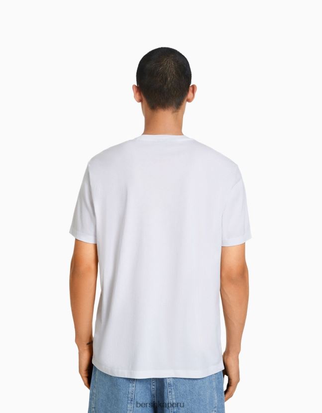 blanco Bershka hombres camiseta regular fit de manga corta 806J6B2792