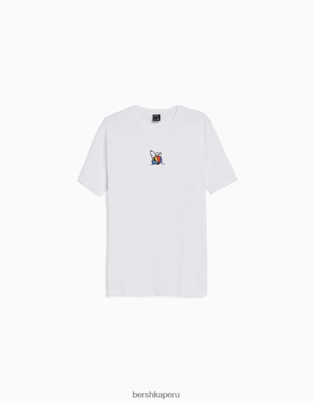 blanco Bershka hombres camiseta regular fit de manga corta 806J6B3449