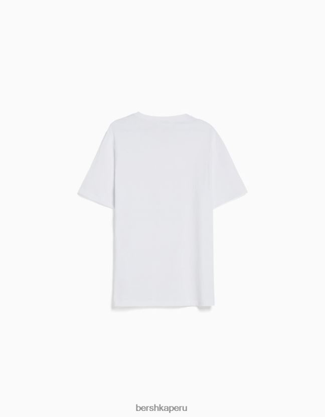 blanco Bershka hombres camiseta regular fit de manga corta 806J6B3449