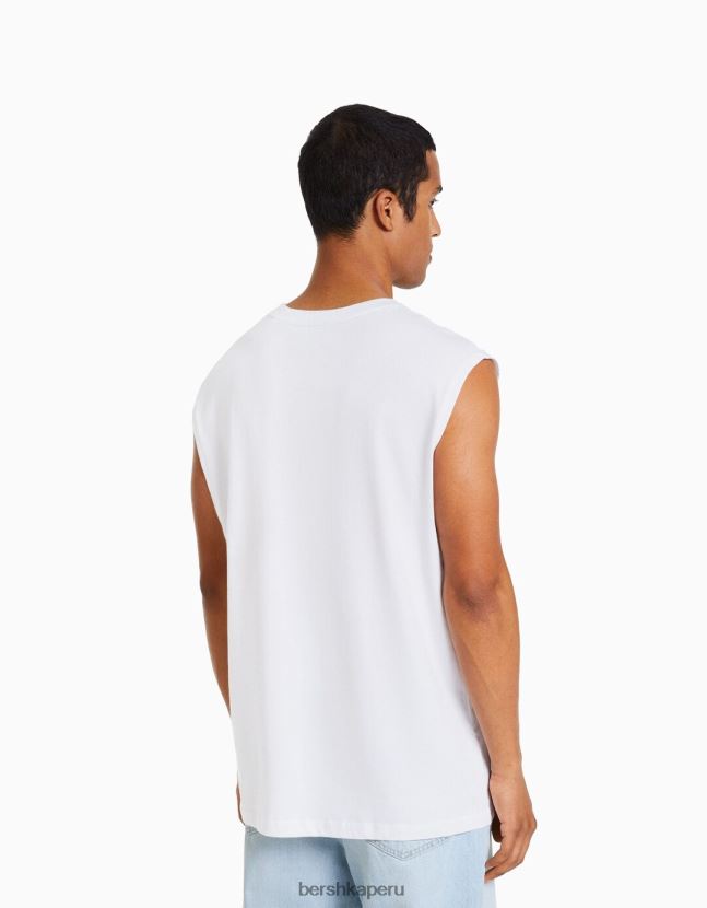 blanco Bershka hombres camiseta sin mangas estilo constructor 806J6B2779