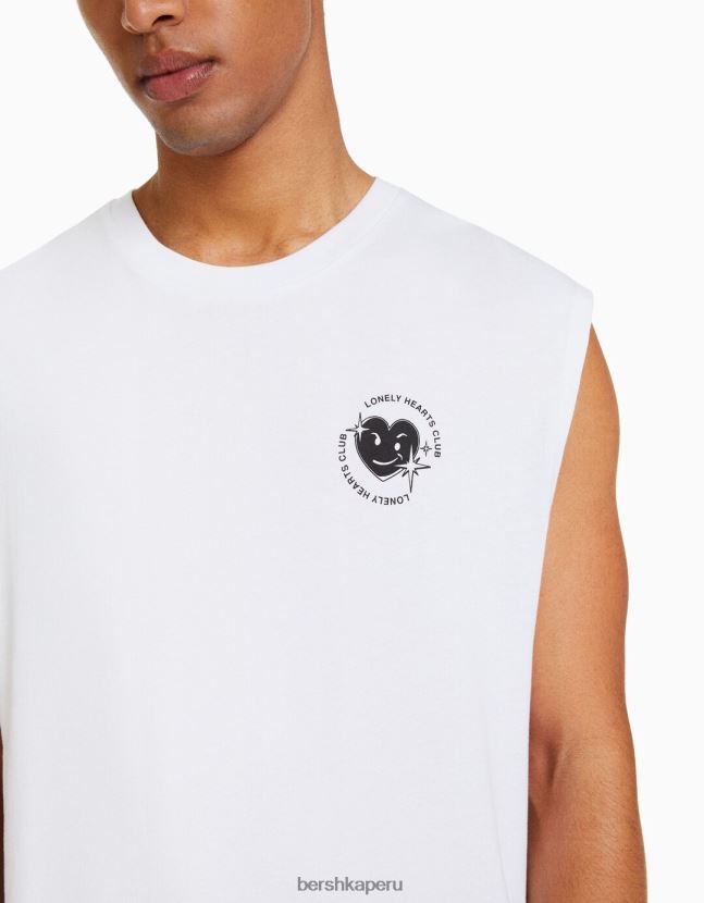 blanco Bershka hombres camiseta sin mangas estilo constructor 806J6B2779