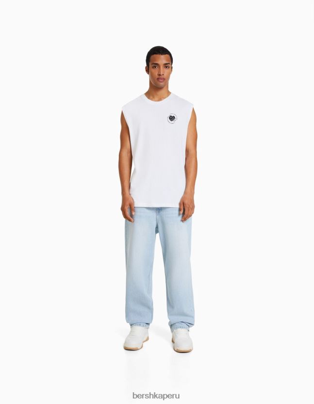 blanco Bershka hombres camiseta sin mangas estilo constructor 806J6B2779