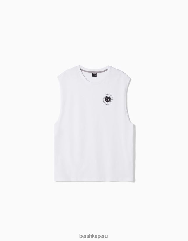 blanco Bershka hombres camiseta sin mangas estilo constructor 806J6B2779