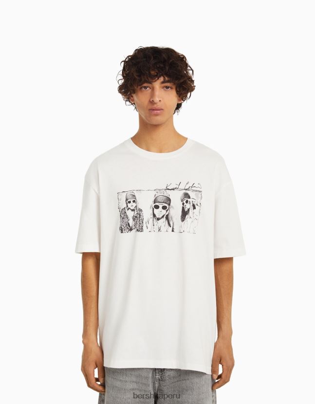 blanco Bershka hombres kurt kobain boxy fit camiseta de manga corta 806J6B2698