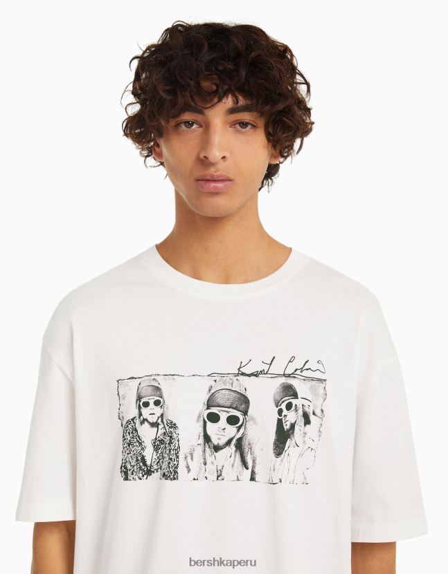 blanco Bershka hombres kurt kobain boxy fit camiseta de manga corta 806J6B2698