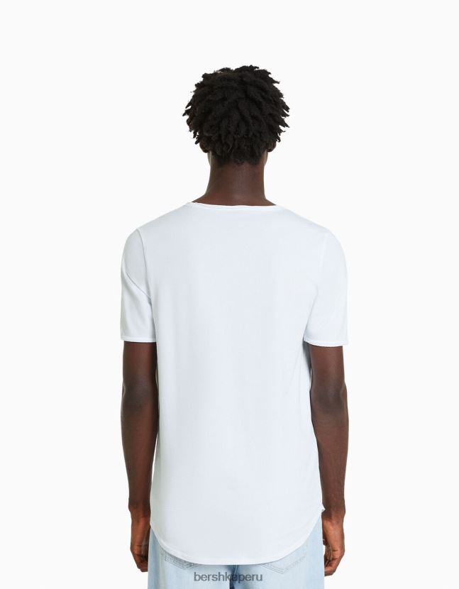 blanco Bershka hombres playera de manga corta con ajuste elástico 806J6B2846