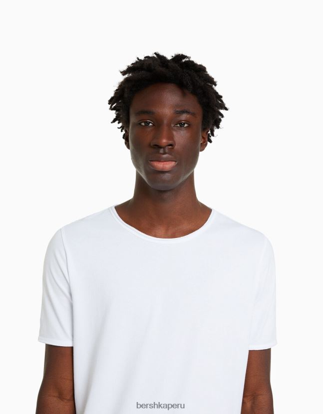 blanco Bershka hombres playera de manga corta con ajuste elástico 806J6B2846