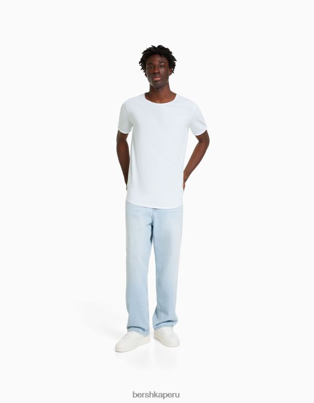 blanco Bershka hombres playera de manga corta con ajuste elástico 806J6B2846