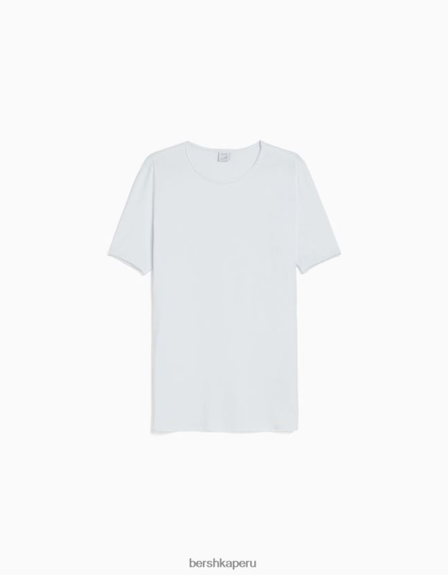 blanco Bershka hombres playera de manga corta con ajuste elástico 806J6B2846