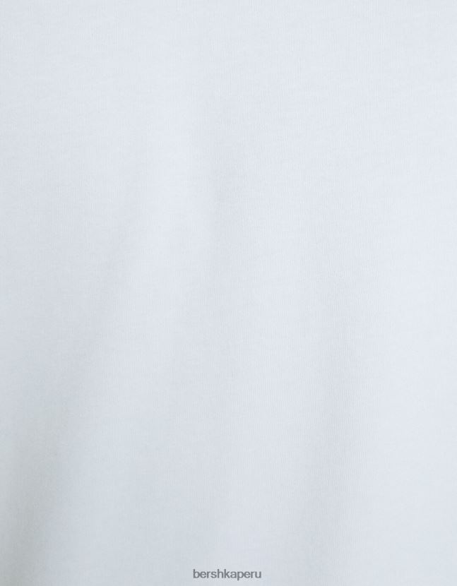 blanco Bershka hombres playera de manga corta con ajuste elástico 806J6B2846
