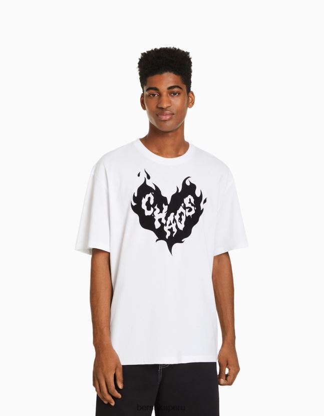 blanco Bershka hombres playera de manga corta con estampado boxy fit 806J6B2610