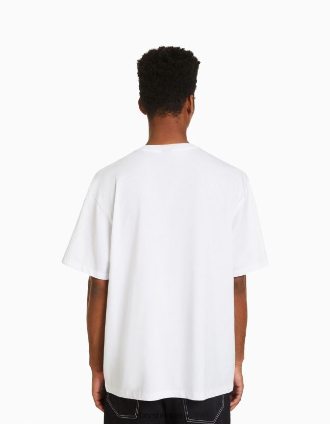 blanco Bershka hombres playera de manga corta con estampado boxy fit 806J6B2610